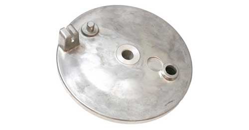 Bremsschild hinten aus Aluminum in Originalfarbe