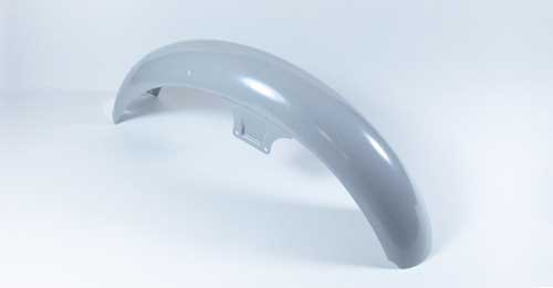 Kotflügel in silbergrau gepulvert in Original-Form mit Haltebügel